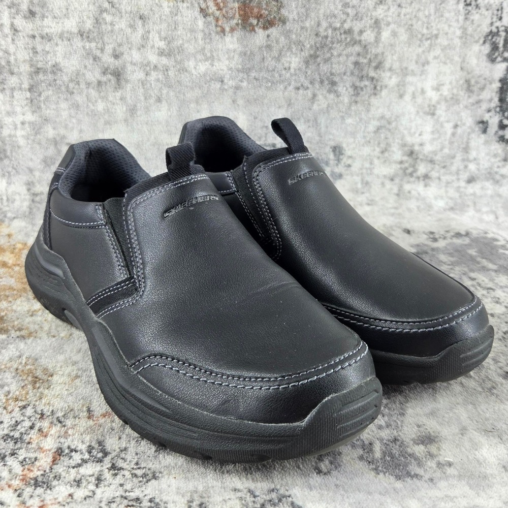 Skechers Expended Margo Slip On Shoes Men 8 Black Leather Comfort Dad Orthopedic